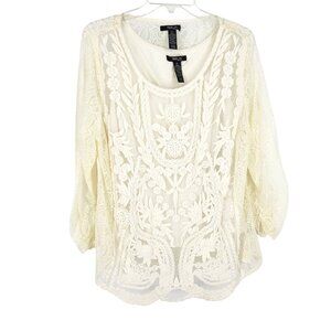 Ivory Boho Lace Blouse Sheer Embroidered Romantic Cottagecore Festival Top 1X